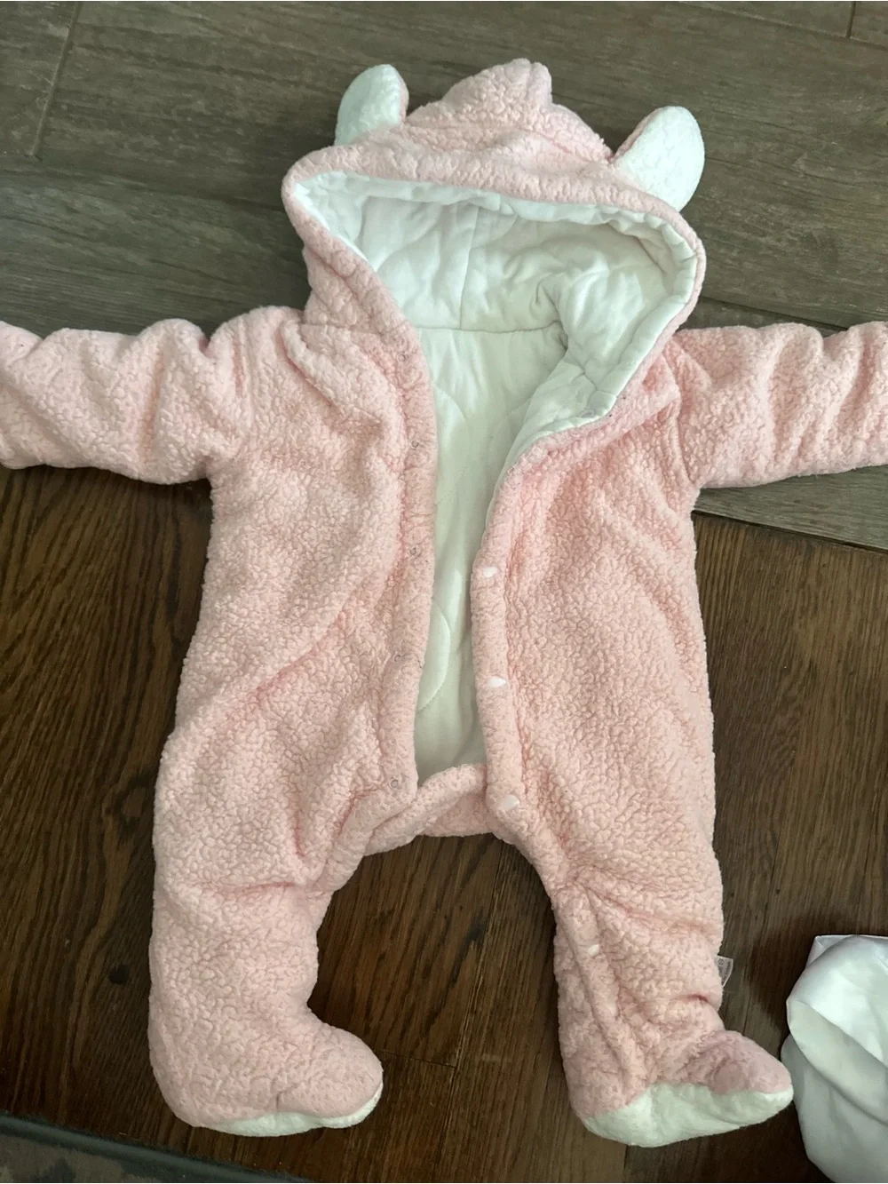 Cozy snowsuit Pink Fleece Baby One-Piece with Hood and Ears